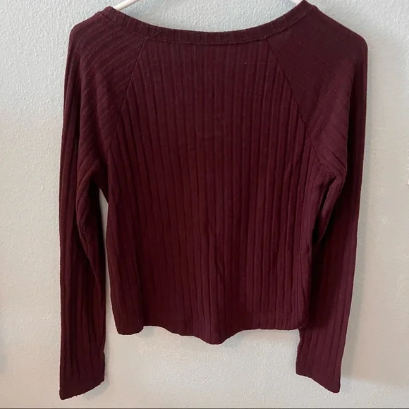 Pacsun Burgundy Ribbed Round Neck Long Sleeve Top - Picture 6 of 7